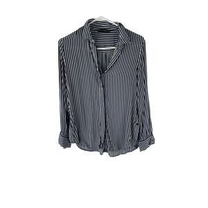 Zara Basic Women's Size Medium Striped Navy White Button Up Top